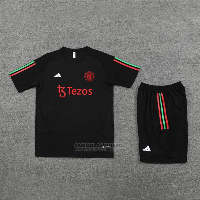 Fato de Treino Manchester United Manga Curta 2023-2024 Preto - Calcas Curta
